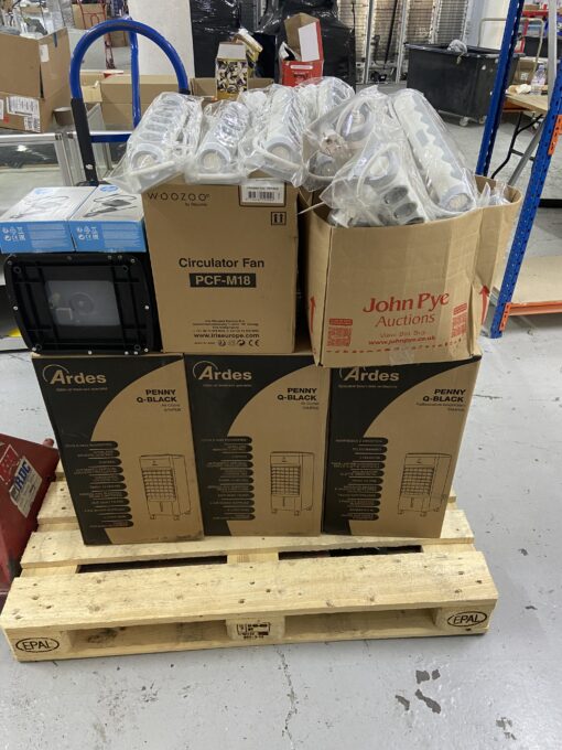 PALLET OF ASSORTED *EU PLUG* AIR COOLERS, FANS, EXTENSION LEADS AND MORE (EU PLUGS)