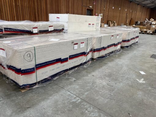 TRUCKLOAD OF 10 PALLETS OF GYPROC PLASTER BOARDS WITH TAPERED EDGES 600 X 2400 X 19.0MM