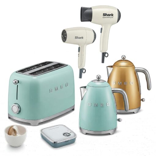 QUANTITY OF ASSORTED EU PLUGGED GOODS TO INCLUDE SMEG 2 SLICE RETRO TOASTER